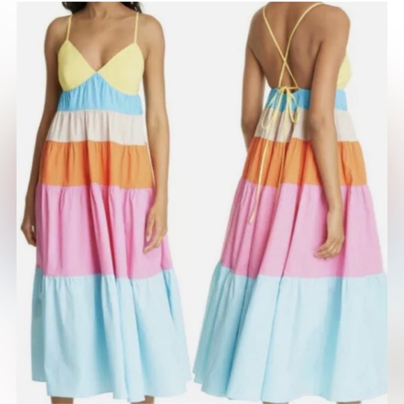 STAUD Cleo Tiered Midi Dress - Picture 1 of 9